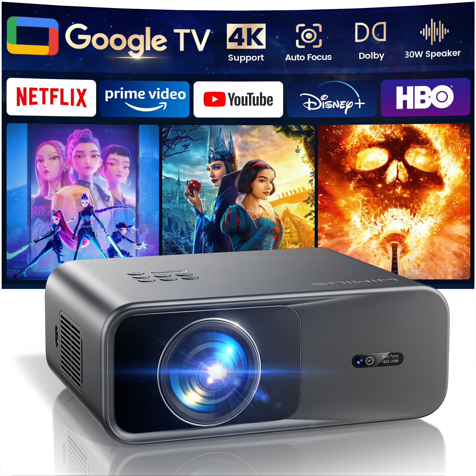 Home Cinema Led Projector - WIMIUS 1200 ANSI Projector 4K Full