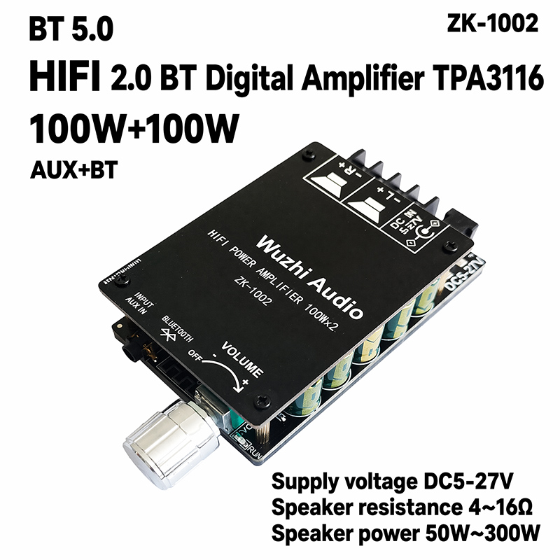 Home Cinema Solution - ZK-1002 TPA3116D2 BT 5.0 Stereo Amplifier