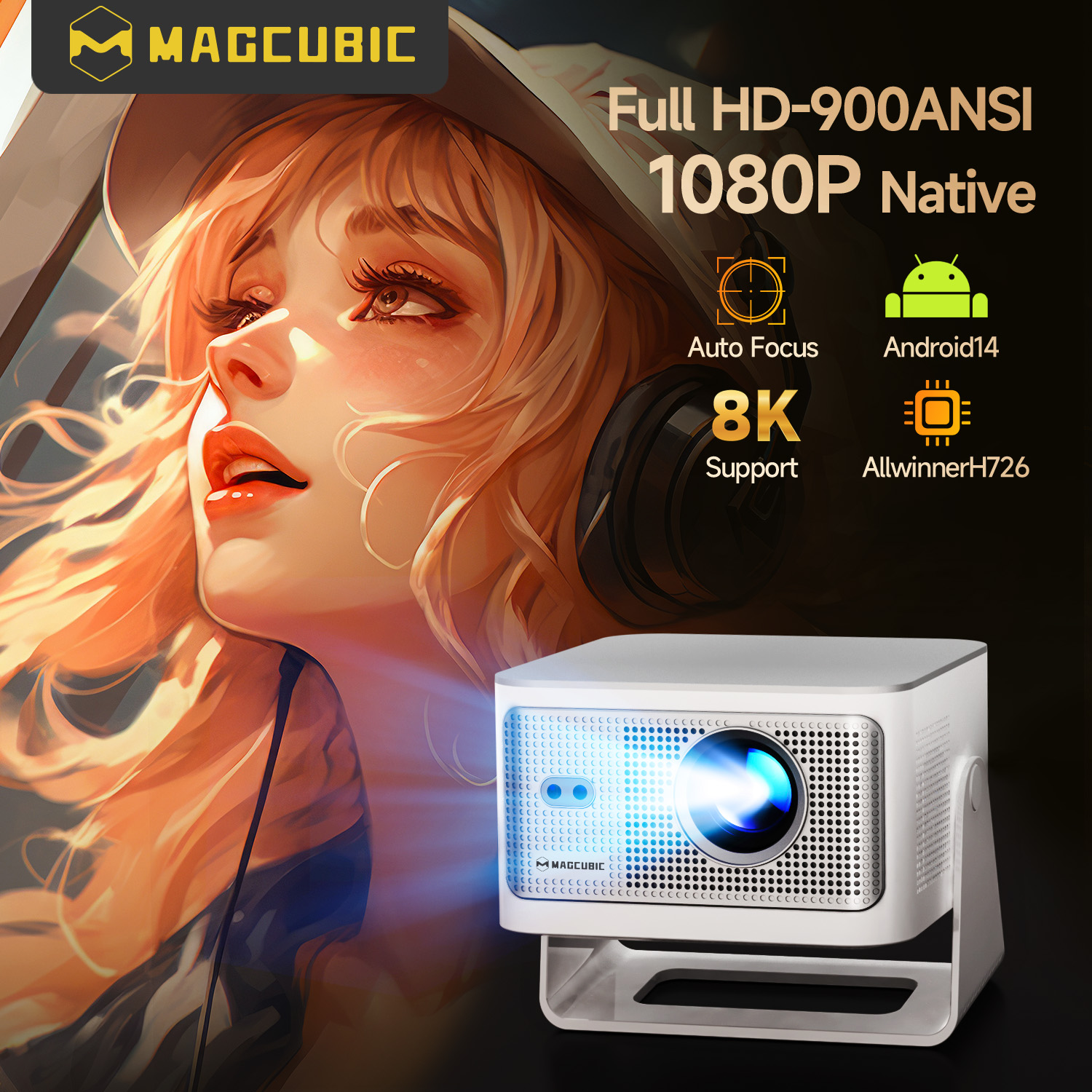 Home Cinema Led Projector - Magcubic Auto Focus Android14 4K Projector