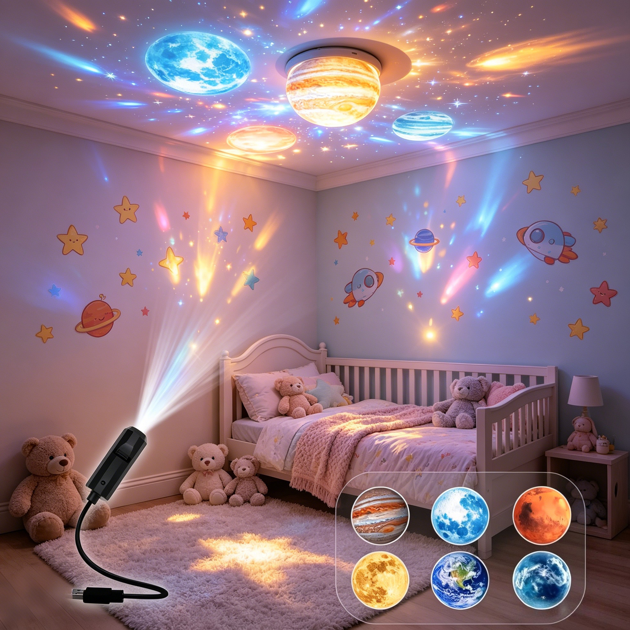 1 lamp 6 planet slidesCreative - مراجعة Home Cinema Led Projector وسعره